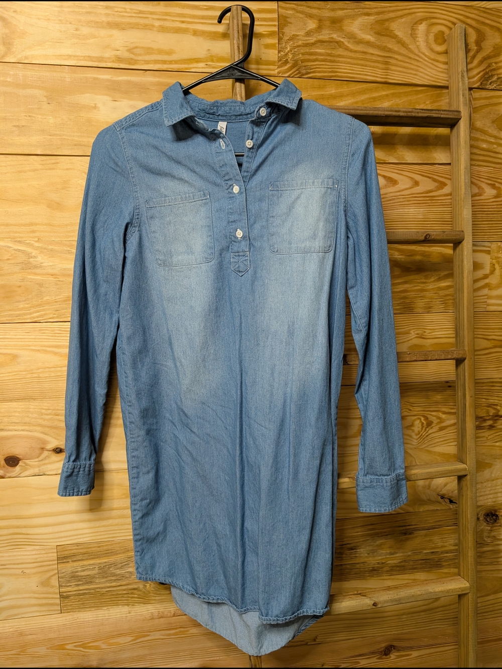 fabkids Light Blue Denim Tunic Dress - Long Sleeve